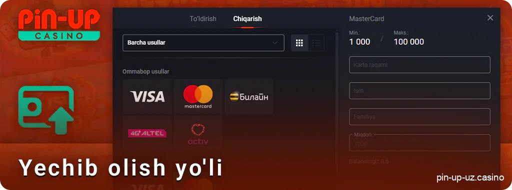 PIN Up onlayn kazinosida O'zbekiston fuqarolari uchun to'lovlarni olish jarayonlari