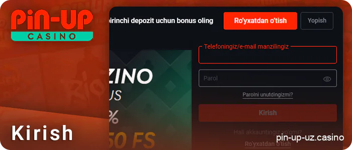PIN Up onlayn kazino sahifasiga o'ting