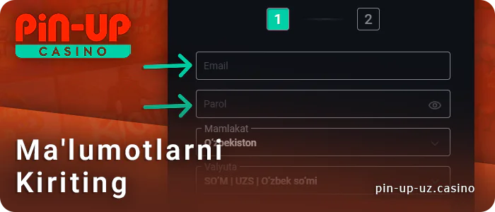 PIN Up hisobini ro'yxatdan o'tkazish uchun, elektron pochta manzilingiz va parolingizni kiriting